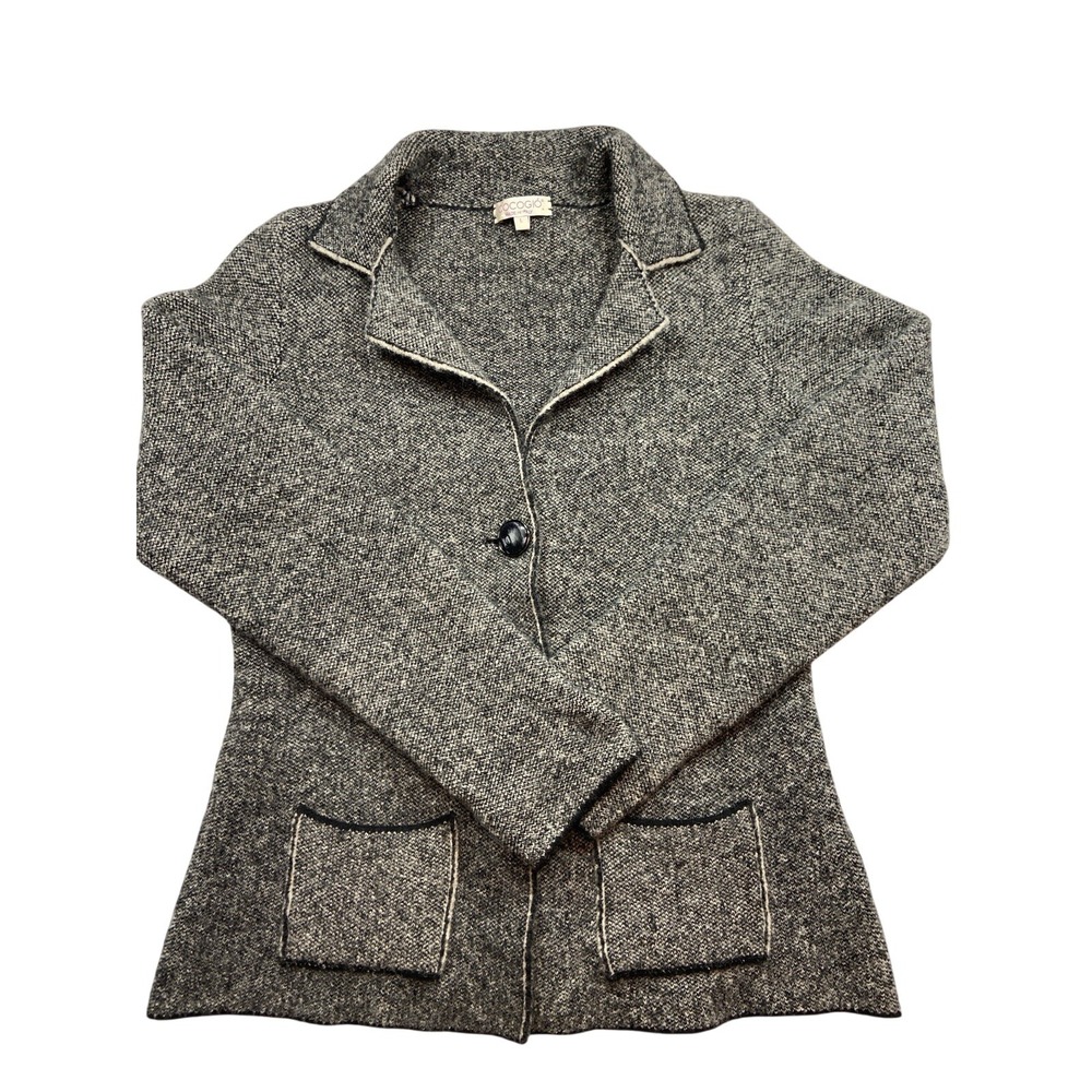 Cocogio Cardigan Sweater Womens L Gray Wool Blend Collared Button Pockets Italy